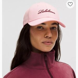 Lululemon Light Pink/Burgundy Script Logo Baseball Cap